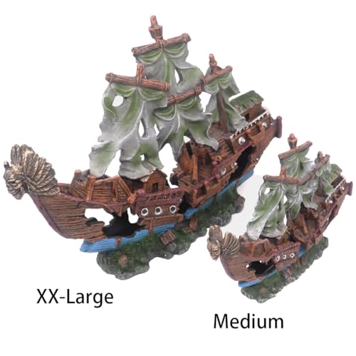 Image of Ulifery Aquarium Boat Shipwreck Sunken Pirate Ship Resin Fish Tank Decorations Aircraft Carrier for Betta