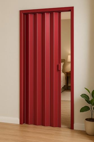 ESTO Porta a Soffietto da Interno 84 x 215 cm Misura, Economy, Premium, Deluxe quality, Porta Scorrevole 10 Colori diversi Bianco, Noce, Legno Scuro e Chiaro (Deluxe, Rosso Brillante)