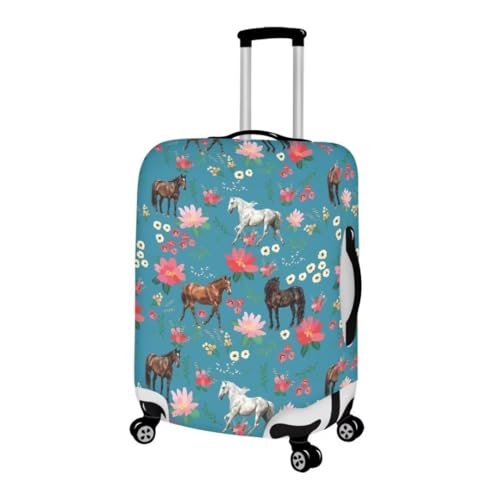 Horse Flowers Blue Travel Suitcase Protector Apply For 29-32 Inch Luggage Bag Anti-Scratch Lightweight Luggage Covers2