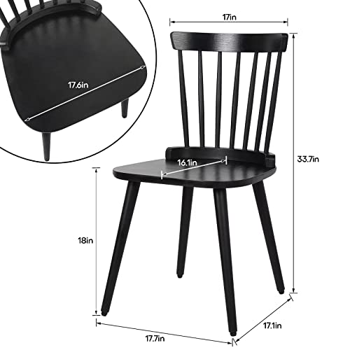 Bekrvio Black Dining Chairs Set Of 4 Windsor Chairs Farmhouse Spindle Back Wood Dining Chair, Modern Mid-Century Country Style, Solid Wooden Kitchen Side Chairs For Living Room Restaurant, Widen Seat #TOP2