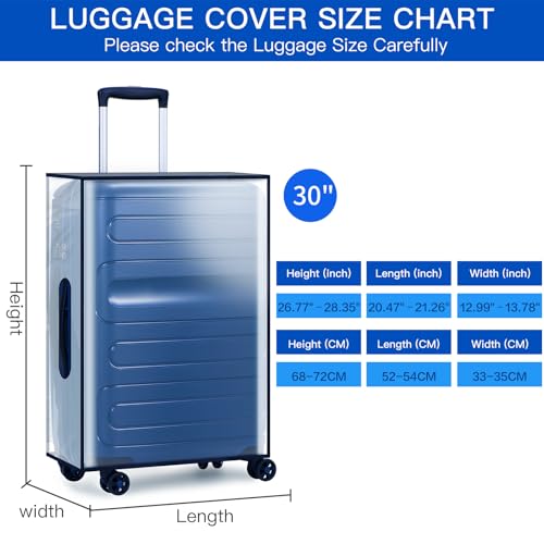 DATAENTROPYSAL 30 Inch Clear PVC Luggage Cover, Waterproof Suitcase Protector with Tag Pocket, Reusable Dustproof Travel Cover for 30&rdquo; Checked Luggage