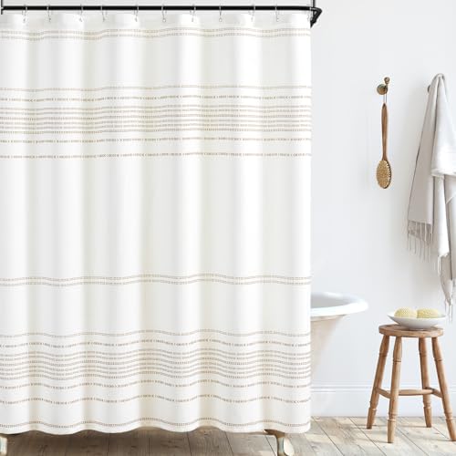 jinchan Taupe and White Boho Striped Shower Curtain Modern Waterproof Fabric Shower Curtains for Bathroom with 12 Hooks 70x72 inches 70"W x 72"L (Pack of 1) Boho Taupe
