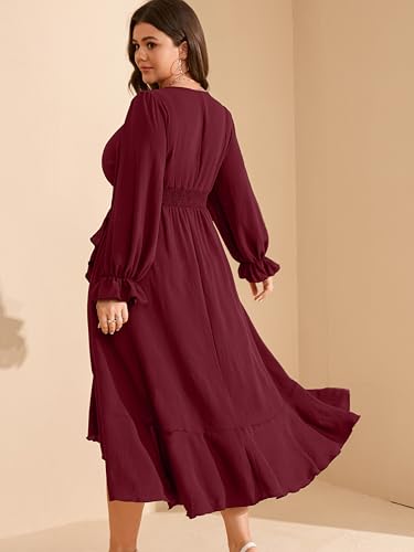 Image of RWJ Women's Plus Size Wedding Guest Maxi Dress Wrap V Neck Long Sleeve High Low Ruffle Cocktail Fall Dresses