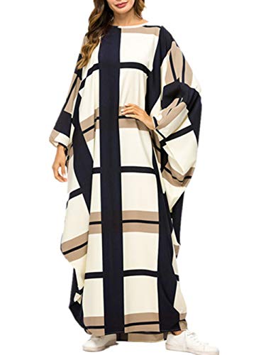 xiannu Women Jalabiya Woman Plus Size Maxi Dresses Batwing Sleeve Arabic Kaftan Beige