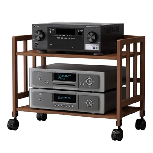 Meuble HiFi en bambou ventilé à roulettes pour composants stéréo et consoles de jeux