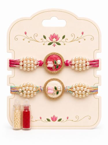 Image of Premium Designer Pastel Resin Pearl Floral Rakhi For Brother | Elegant Flower Rakhi Set Of 1 /2 /3 /4 /5 /6 Raksha Bandhan Gift Bhai Combo For Bhaiya Bhabhi & Sister Bracelet Brother Bhai Sister In Law Kids | Traditional & Festive Wrist Band