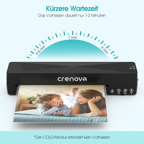 Crenova Laminiergerät A4/A5/A6,Schneller Laminator mit 10 Laminierfolien,Personal für Hausgebrauch,Schule Lehrer,Büro Karte (Schwarz)