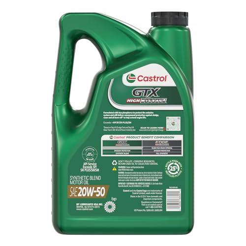 Castrol GTX High Mileage 20W-50 Synthetic Blend Motor Oil, 5 Quarts, Pack of 3 - Image 5
