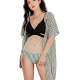 [RAVIR] 【ラヴィール】水着 レディース 体型カバー ビキニ 3点セット 女性用水着 リボン フリル ブラック/チェック柄 Lサイズ