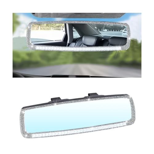 Image of Osilly Bling Car Rearview Mirror, Decorations Rear View Mirror with Crystal Rhinestones & Diamonds, Car Interior Trim Accessories, Clip-on & HD Glass, Sparkly Gift (White)
