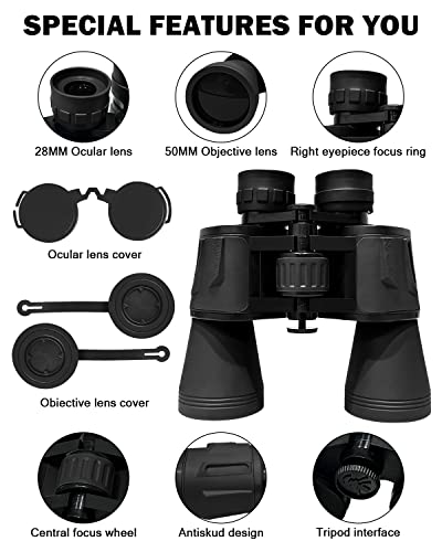 Goando 20X50 Binoculars For Adults And Kids High Power Compact Binoculars Large Waterproof Binoculars With Low Light Night Vision For Hunting Bird Watching Travel Sightseeing Outdoor Sports, Black #TOP2