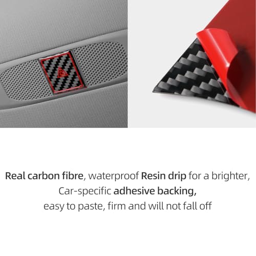 Image of BETTERHUMZ Car Interior Carbon Fiber Sticker Compatible with Tesla Model 3 2023-2020 Model Y 2024-2020 Roof Warning Button Trim Reading Light Cover Accessories (Black)