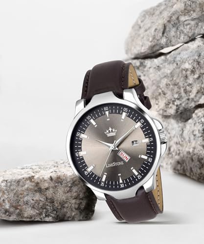 Image of LIMESTONE Men's Analog Quartz Watch with Day & Date Display, Leather /Silicone Strap - Casual & Formal Wrist Watch for Men