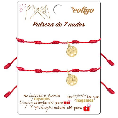 cotigo Bracelet Rouge 7 Noeuds avec Oeil Turc - Porte-Bonheur et Protection - Bracelet Mauvais Œil pour Couples et Amitié - Bracelet Oeil Turc Réglable (Arbre de vie doré) Cover