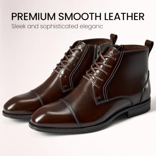 Image of Holy dove Men's Dress Boots Side Zipper Comfort Full-Grain Leather Business Office Cap Toe Oxford Short Ankle Boot