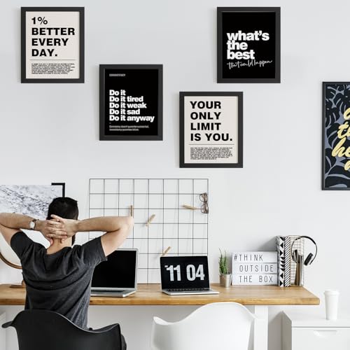 DSHFG Motivational Inspirational Office Wall Art Decor Prints Set of 4, Black Motivational Wall Decor Trendy Retro Posters for Office Home Decor, 8x10 Unframed