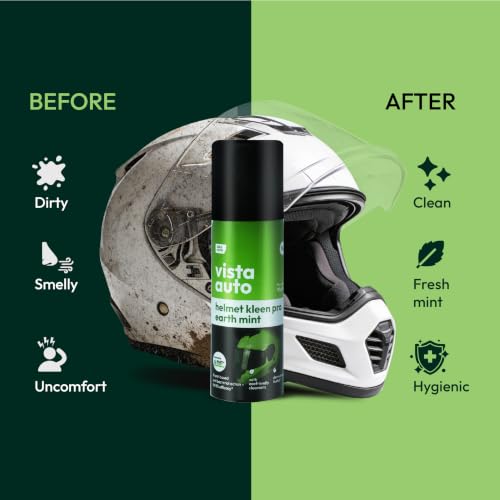 Image of Vista Auto Helmet Cleaner Pro - Earth Mint 125 ml | Helmet Cleaner Spray for Bike Helmets | Helmet Deodorizer | Removes Sweat Smell | Antibacterial Helmet Freshener | Natural Plant-Based Formula