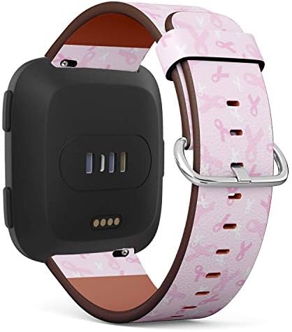 Compatible with Fitbit Versa, Versa 2, Versa Lite, Leather Replacement Bracelet Strap Wristband with Quick Release Pins // Breast Cancer Awareness Pink Ribbon image 4