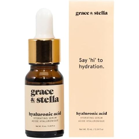 grace & stella Award Winning Hyaluronic Acid Serum (10ml/0.34 fl oz) Hyaluronic Acid Serum for Face - Acido Hialuronico Face Serum for Women - Hydrating Serum Remove Fine Lines, Wrinkles - Anti Aging Cover