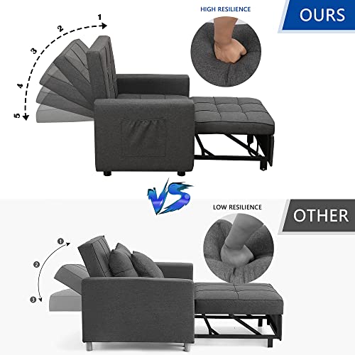 Mu Convertible Chair Bed 3-In-1, Folding Sleeper Sofa Chair Bed, Multi-Functional Adjustable Sleeper Chair With Pillow And Pocket, Single Bed Chair For Apartment, Living Room, Dark Grey #TOP3