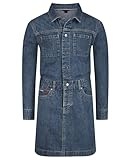 Tommy Hilfiger Girls' Short Sleeve Lightweight Denim Dress, Collared with Cinched Waist, Dekalb Wash, 8-10