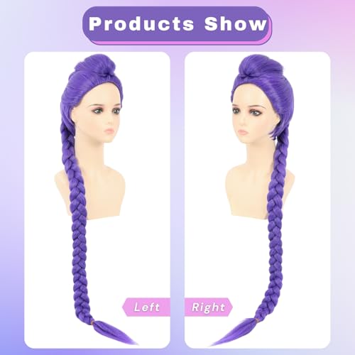 morvally Womens 47 Inches Purple Long Braided Ponytail Wig - Anime Cosplay Wigs for Women Halloween Costume Party (Purple, Adults)3