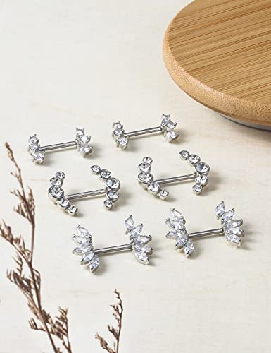 Lcolyoli 14G Surgical Steel Nipple Rings Diamond Nipple Shield Barbell Ring Staight Bar Nipplerings Body Piercing Jewelry for Women Men3