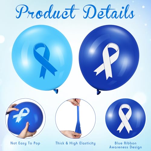 Image of Hungdao 100 Pcs Blue Cancer Awareness Ribbon Balloons Colon Rectal Prostate Cancer Balloons Arch for Ribbon Party Decorations Child Abuse Prevention Awareness Supplies(Blue)