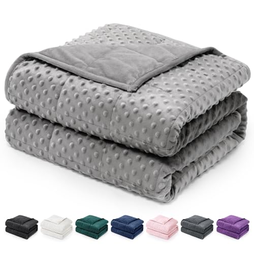 Wemore Weighted Blanket for Adults Queen Size 15 lbs, Minky Dot Cooling Heavy Blankets, Cozy Soft Washable Throw Blanket with Glass Beads, Grey 60 x 80 inches