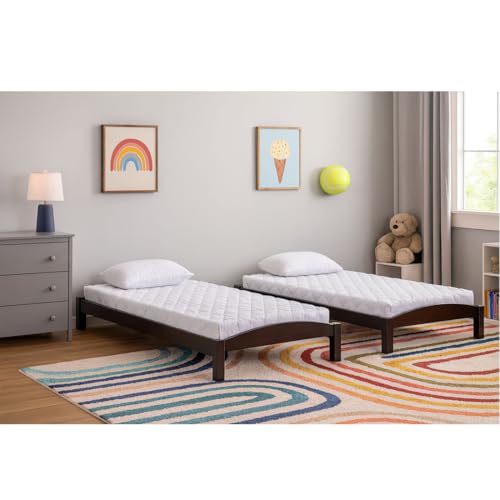 Sweven Furniture Sheesham Wood Stackable Bed for Bedroom Home, Hotel | Twin Bed | Solid Wood Single Bed (Finish Color - Dark Walnut)