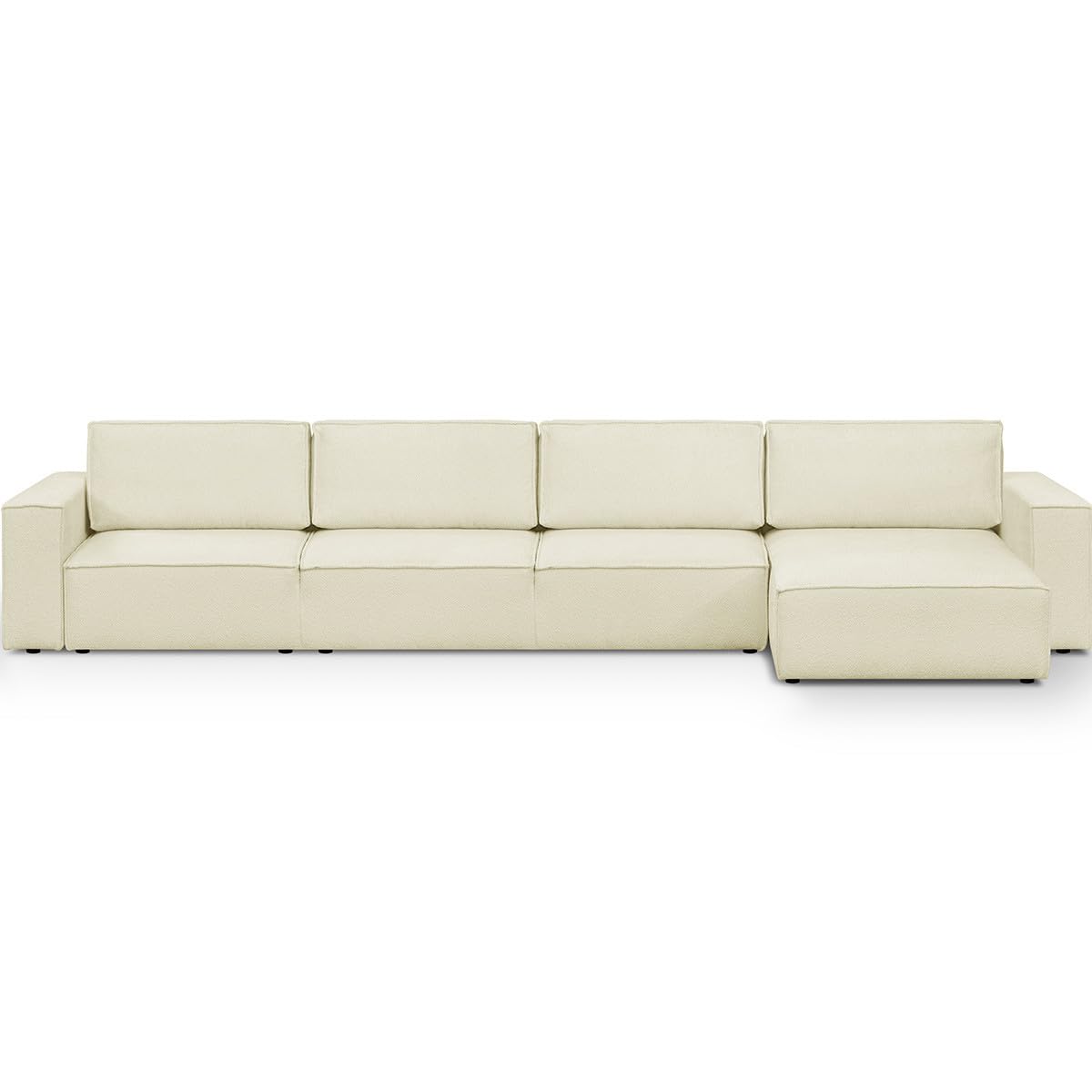 HOMIFAB Canapé d'angle Réversible Convertible 7 Places Harper Mod Tissu Bouclé Écru 427x154x84 cm Coffre Rangement