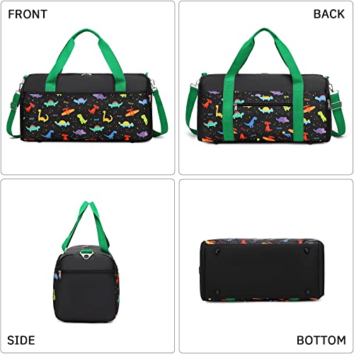 Mygreen Kids Overnighter Duffel Bags For Kids, Carry-On Size & Ideal For School Practice Or Overnight Travel Weekender Tote For Travel Gym Sport Bag For Boys & Girls Dinosaur Black #TOP5