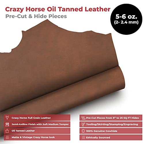 ELW Crazy Horse Leather 5-6 OZ (2-2.4mm) | Bourbon Brown | Pre-Cut 6"x12" | Full Grain Cowhide Handmade Leather for DIY, Crafts, Sheaths, Sewing, Workshop by European Leather Works - Image 2