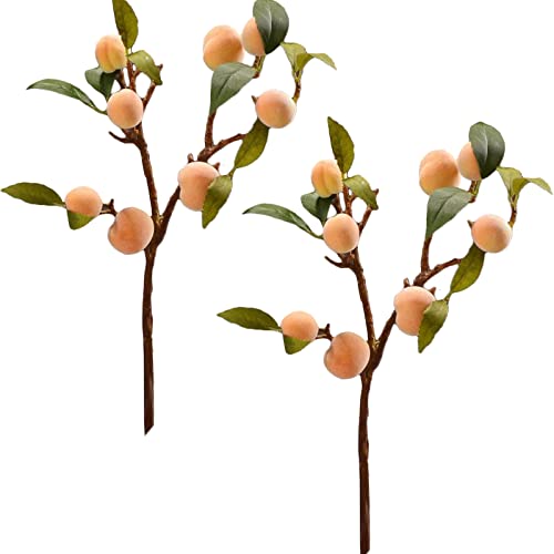 BEIJIALY 2PCS Artificial Peach Branch, Fake Peach Tree Long stems Simulation Branches for Home Wedding Party Garden Decoration Flower Arrangement Art-18inch