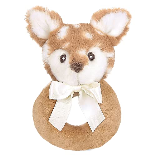 Image of Bearington Baby Collection Lil’ Slugger Rattle: 5.5” Plush Baseball Rattle and Ring Shaker Toy, in Colors of Red, White & Blue; Sensory Stimulation for Infants, Makes a Great Baby Shower Gift