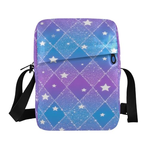 messenger bags mens crossbody Cross Body Purses Adjustable Strap for Shopping Shopping- Glitter Stars Blue Purple