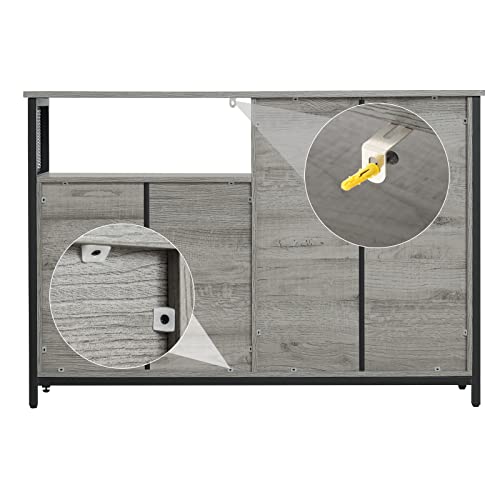 Weenfon Floor Storage Cabinet, Buffet Storage Cabinet With 2 Barn Doors, Industrial Sideboard With Adjustable Shelves, Buffet Table For Dining Room, Living Room, Kitchen, Grey #TOP6