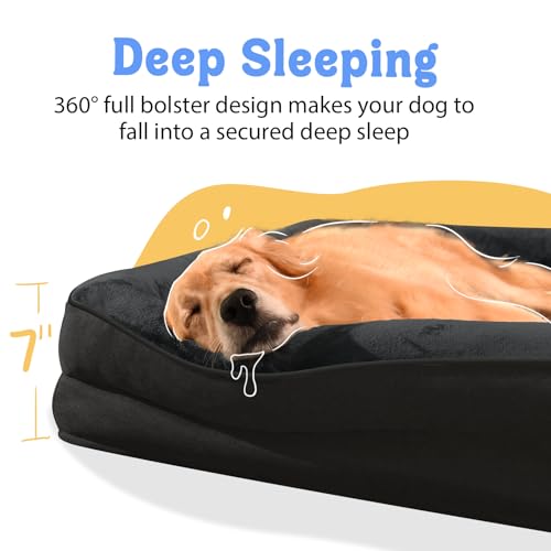 Image of Orthopedic Waterproof Dog Bed for Medium and Large Dogs | Egg Crate Foam, 4-Sided Bolster Support, Waterproof Liner, Non-Slip Bottom, Removable Bolster Cover, 36 x 27 Inch
