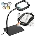 Veemagni 10X Rectangle Magnifying Glass with Light and Stand, Flexible Gooseneck LED Lighted Desk Lamp, 5 Color Modes Stepless Dimmable, Hands Free Magnifier for Reading Crafts Painting Close Work