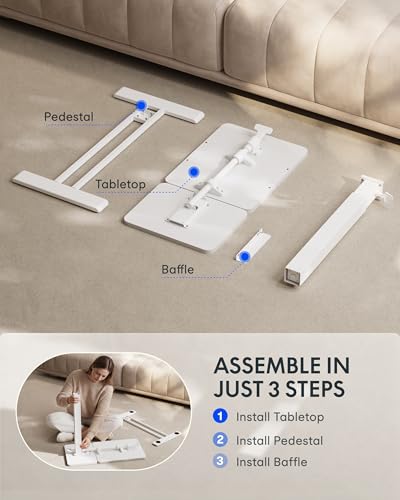 Image of FLEXISPOT Adjustable Height C-Shaped End Table with Single-Side Tilting Top, Mobile Side Table for Sofa & Bedside, Slides Under Furniture, Hidden Wheels for Small Spaces, 27.6 inch W x 15.7 inch D, White