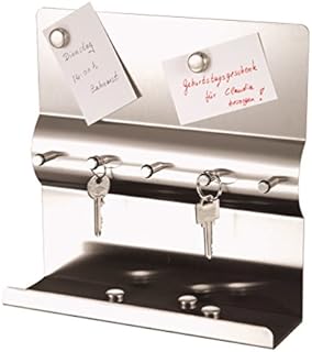 axentia 116736 tablica na klucze w kolorze srebrnym, tablica memo ze stali nierdzewnej, tablica na klucze z pięcioma haczykami, listwa na klucze z pięcioma magnesami, 25 x 25 x 7,5 cm