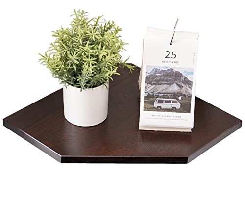 Étagère d'angle murale flottante en bois de chêne massif avec trou de fil pour petite plante pour cuisine, chambre à coucher, noyer foncé