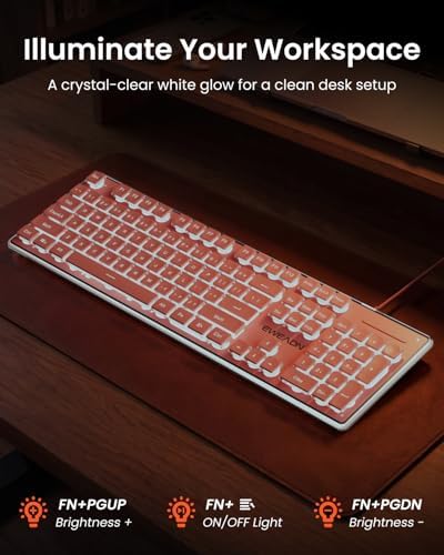 SEUNKWANG Wired Backlit Keyboard with Pudding Keycaps, Quiet Full Size Computer Keyboard White Backlight Easy-to-Read, Never Fade, Metal Panel, USB Cute Desk Setup for Windows PC Desktop, Pink - 3