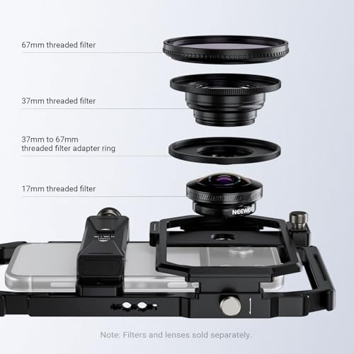 Image of NEEWER Universal Phone Cage Video Rig Stabilizer with 17mm to 37mm & 67mm Lens Filter Adapter Ring Accessories Compatible with iPhone Android Samsung for Video Recording Streaming Photography, PA058