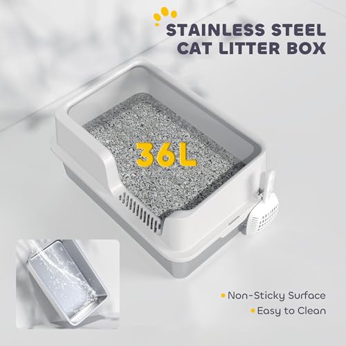 Caja de arena grande para gatos PawHut acero inoxidable miniatura 4