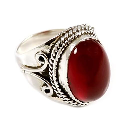 Goyal Exports Solid 925 Sterling Silver Carnelian Gemstone Women Stone Band Ring Handmade SRG207A (US-7.5), Orange