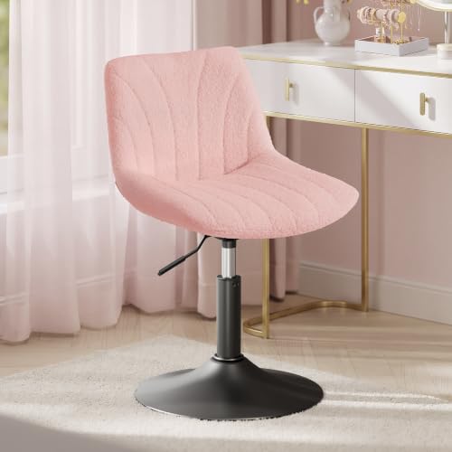 VASAGLE Dressing Table Chair Height Adjustable Bar Stool with Back 360 Swivel Beauty Stool for Bedroom Dining Room Home Office Velvet Jelly Pink LJB160SA02