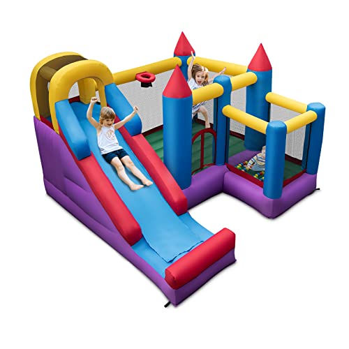 COSTWAY Castillo Hinchable Grande con Tobogán, 5 en 1 Castillo Hinchable para Niños 3 a 10 años, 323 x 325 x 230cm, Insuflavel Crianças Interior Exterior (sin soplador)
