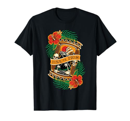 American Traditional Tattoo Old School Flash Skull Reloj de arena Camiseta