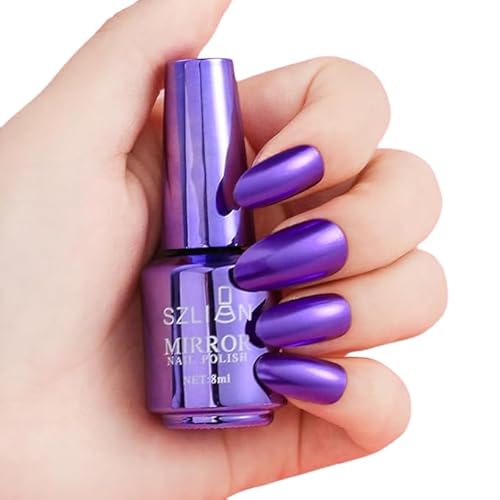 IMGDD Metallic Nail Polish, Mirror Nail Polish, Quick Dry Nail Lacquers, Long-Lasting Shiny Nail Art Polish (Purple, 8ml)